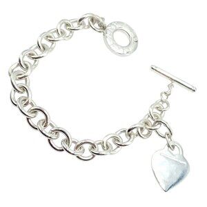 Tiffany & Co Silver Heart Tag Charm + Toggle Bracelet + Oval Jump Ring Clasp